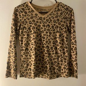 V Neck Leopard Print Long Sleeve Top